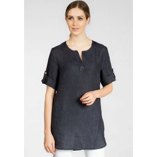 Caspar Longbluse BLU023 lange elegante Damen Halbarm Sommer Leinenbluse blau 38