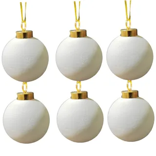 6 Stück Keramik-Weihnachtsornamente zum Bemalen, 6, 1 cm, DIY-Keramikornamente zum Bemalen, hängende Weihnachtskugeln, weißer Rohling für Weihnachtsbaum-Malerei-Bastelarbeiten