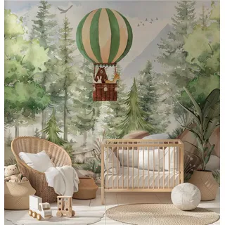 Fototapete Kinderzimmer, Wald, Waldtiere Bäume, Tapeten für Kinder Babyzimmer Vlies Tapeten wandtapete Mädchen und Jungen. Luftballons GebirgeTapete nach Maß 1m2