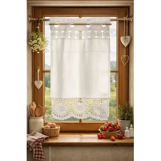 HOSSNER - ART OF HOME DECO Scheibengardine 35x70 cm (1 St), blickdicht, Baumwolle, Vintage, Romantische Stickerei weiß