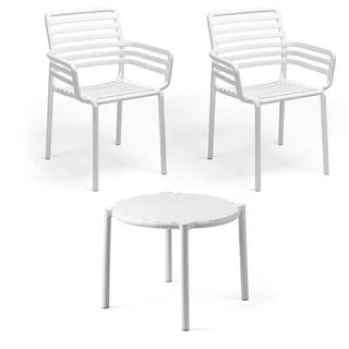 Nardi - Doga Armlehnstuhl (2x) + Doga Beistelltisch, Ø 50 cm, weiß