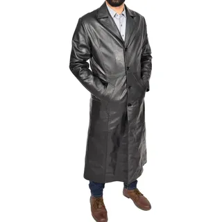 A1 FASHION GOODS Herren Lange Ledermantel Voller Länge Schwarzer Leder Graben Mac Crombie Mantel - Blade - XL