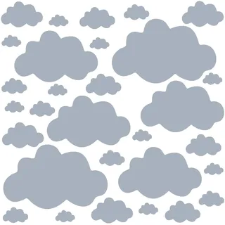 PREMYO 30 Wolken Wandsticker Kinderzimmer Mädchen Jungen - Wandtattoo - Wandaufkleber Selbstklebend Grau
