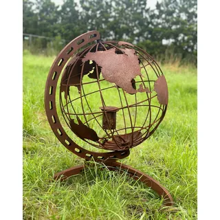 Edelrost Weltkugel Globus XXL 120cm mit Feuertopf Metall Gartendeko Rost von Steinfigurenwelt
