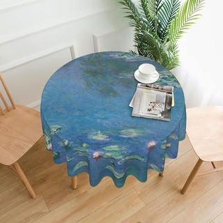 HOSTECCO Runde Tischdecke Abwaschbar Polyester Tischdecke für Rundtisch Maßgeschneiderte Leinen Tischdecke Claude Monet Malerei Seerosen