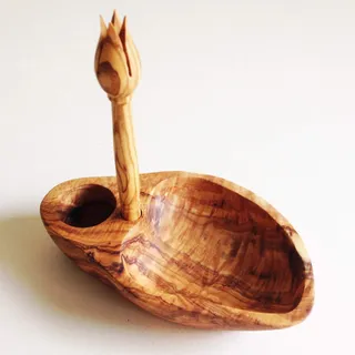Generisch 2er Set Olivenschale mit Olivenpiker, Schale,Schälchen aus Olivenholz Handarbeit