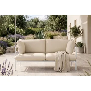 KONSIMO® Loungesofa RAMBE Sofa 2-Personen, Superrobuste Bezugsstoffe, Gartensofa, lackierter Stahlrahmen, hergestellt in der EU weiß 150 cm x 80 cm x 80 cm