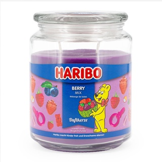 Haribo Duftkerze im Glas mit Deckel | Berry Mix | Duftkerze Fruchtig | Kerzen lange Brenndauer (100h) | Lila Kerzen | Duftkerze Groß (510g)