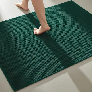 Großer Badezimmerteppich, rutschfest, waschbar, super saugfähig, dünn, schnell trocknend, niedriger Flor, dunkelgrün, 91,4 x 121,9 cm