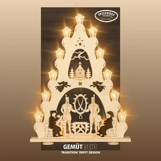 weigla - Lichterspitze original Erzgebirge I Motiv Erzgebirge I LED Lichterbogen Weihnachten I 15 Lampenkerzen + 1 Ersatzlampe I 15 x 16 V, 0,2 W, E10 I beleuchtete Weihnachtsdeko innen