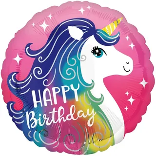 Folienballon Happy Birthday, Rund 45 cm, Einhorn Design in Bunt Pink, Perfekt für Kindergeburtstag, Party Dekoration, Geburtstagsfeier, Überraschungsgeschenk, Luftballon Deko