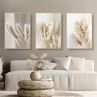 3er Premium Poster Set Natur Leinwandbilder Boho Pampasgras Bilder