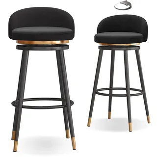 Knjlwa 2er Set Barstuhl, 360° drehbar Barhocker, Tresenhocker Bistrohocker Hocker mit Lehne und Fußstütze aus Samt Küchenstuhl mit Schwarz Metallgestell sitzhöhe 65 cm