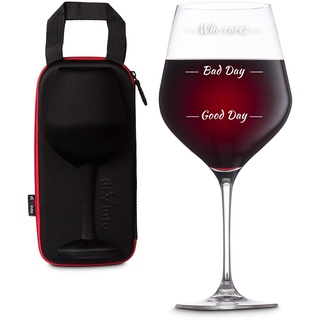 diVinto Riesen Weinglas Who cares in Extreme Case, Stimmungsglas XXL 860 ml, Guter Tag Schlechter Tag, Geschenk für Weinliebhaber