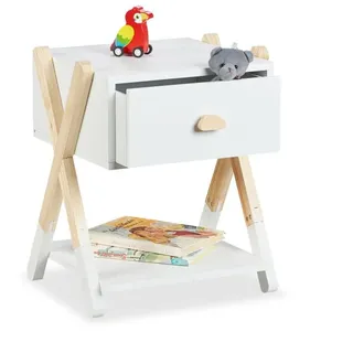 Relaxdays Nachttisch für Kinder mit Schublade Weiß,Hellbraun