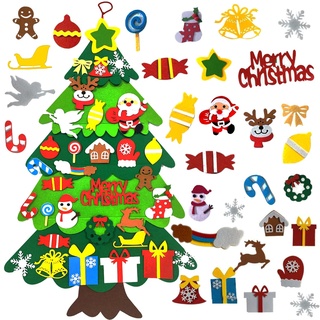 Filz Weihnachtsbaum Kinder, DIY - Tannenbaum mit 32 Abnehmbaren Ornamente Hängend Dekor für Home Tür Wand, Neujahrs-Wandbehang-Dekorationen