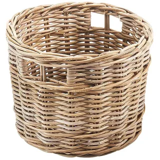 Kobolo Rattankorb Aufbewahrungskorb Wäschekorb rund Kubu grau mit Lochgriff 30 x 30 x 30 cm
