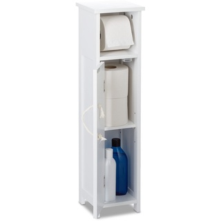 Relaxdays Toilettenpapierhalter stehend, Badezimmeregal HBT: 71x18x20 cm, Griff aus Seil, WC Papier Schrank, MDF, weiß