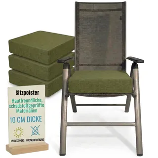 Pillows24 – 4X Sitzkissen 40x40 cm 10 cm Dick | Schaum Stuhlkissen waschbar Bezug | Wasserabweisend & UV-beständig | Outdoor Sitzkissen Stuhl, Sitzerhöhung Stuhl für Garten & Balkon | Dunkelgrün