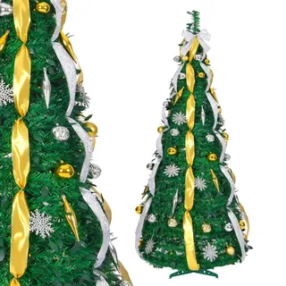 YRHome 180cm Faltbarer Weihnachtsbaum Pop Up Künstlicher Weihnachtsbaum mit Beleuchtung, LED Lichter & Bändern Spiral Tannenbaum künstlich Christbaum Dekobaum leicht zu montieren Grün (Schneeflocke)
