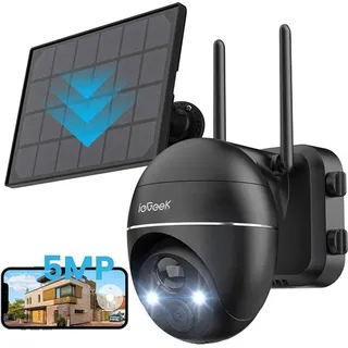 Iegeek 5mp Überwachungskamera Aussen Akku, Ptz Überwachungskamera Aussen Wlan Mit Solarpanel,pir-bewegungsmelder, 30m Farbige Nachtsicht, Zwei-wege-audio, 2.4ghz Wifi, 4dbi Wlan-antenne,alexa Kamera