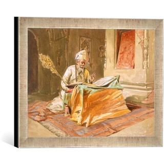 Gerahmtes Bild von William 'Crimea' Simpson "Sikh Priest Reading the Grunth, Umritsar, from 'India Ancient and Modern', 1867", Kunstdruck im hochwertigen handgefertigten Bilder-Rahmen, 40x30 cm, Silber raya