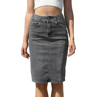 NOGRAX Satinrock Hohe Taille Jeansrock Frauen Lässig Midi Straight Bleistift Jean Rock-Dark Grey,XL - XL