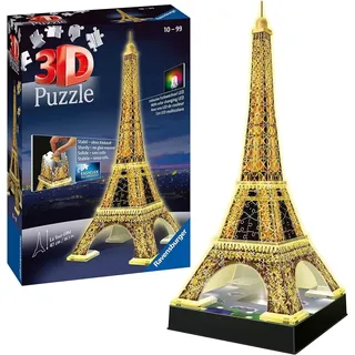 Ravensburger 3D Puzzle 12579 - Der Eiffelturm Night Edition - das weltbekannte Wahrzeichen von Paris - LED beleuchtetes 3D Modell zum selbst Aufbauen - ab 10 Jahren