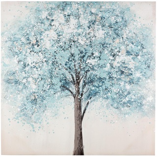 GILDE Deko Wandbild Baum - großes Bild XL Leinwand auf Keilrahmen 90 x 90 cm - Deko Wohnzimmer - weiß blau braun