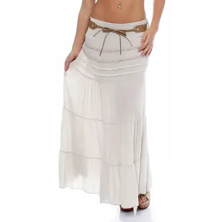 Malito – Rock Damen bodenlang aus Baumwolle mit elegantem Strickmuster & Kunstleder Gürtel – Maxi Rock lang mit breitem Bund – Luftiger Sommerrock 1116 (Einheitsgröße 34-40) - 34-40