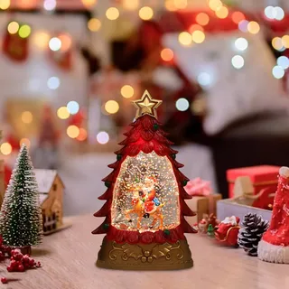 Schneekugel Weihnachten mit Beleuchtung, Weihnachtslaterne mit Schneegestöber, LED Weihnachtsdeko Vintage Schneekugel Laterne, Weihnachtsbaum Nachtlicht Batteriebetrieben für Weinachtsdekorationen (A)