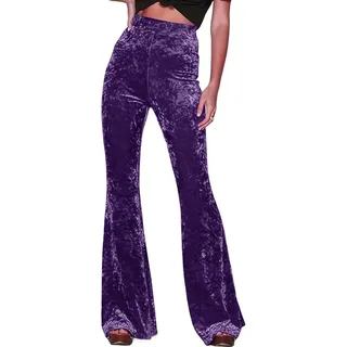 LIUYUYOUGO Samthose Mit Weitem Bein Für Damen Vintage Lila Hohe Taille Palazzo Hose Elegante Schmale Glockenhose Herbst Damen Weites Bein Ausgestellte Lange Hose Abendparty Kleidung L - L
