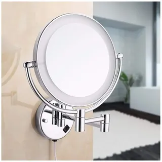 9-Zoll-Schminkspiegel zur Wandmontage, LED-Beleuchtung mit 3-facher Vergrößerung, runder doppelseitiger Rasierspiegel, 360° freie Drehung, ausziehbar und verchromt, for Badezimmer, Spa und Hotel