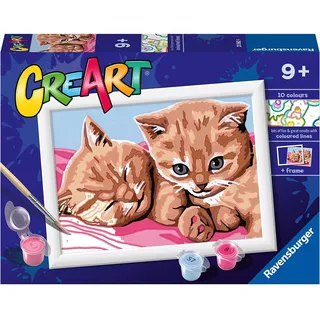 Ravensburger CreArt: Friends Kittens — Malen mit Zahlen für Kinder ab 9 Jahren, Malset mit Brettern, Rahmen, Pinsel und Farben im Lieferumfang enthalten, 14 x 19 cm, Geschenkideen