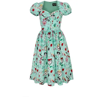 Hell Bunny Tijuana Kleid Rockabilly Gotisch Midi Blumen Schlange Herzvogel, Mehrfarbig, S - S