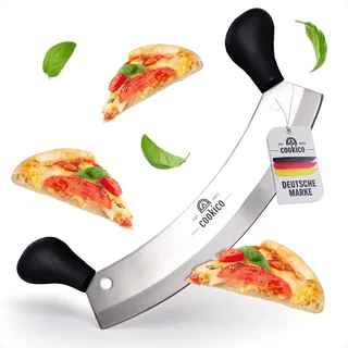 Cookico Pizzaschneider 30cm groß mit ergonomischen Handgriffen & Klingenschutz – Profi Wiegemesser für Pizza, Kräuter & Co - Premium Pizzamesser Pizza Cutter mit scharfer Edelstahlklinge