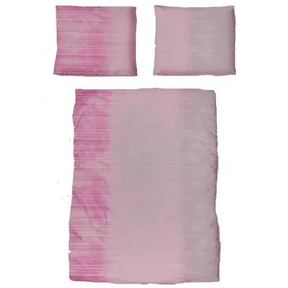 KH-Haushaltshandel Baumwoll Seersucker Bettwäsche, 135 x 200 + 80x80cm, Himbeere weiß grau, gestreift, bügelfrei