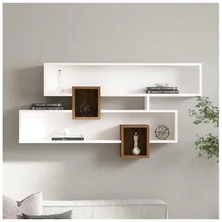 Wandregal KAREN 120x72,2 cm weiß/nussbaum - Weiß/Braun