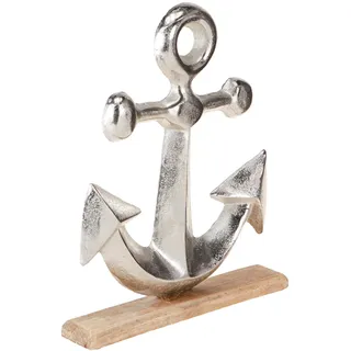 Deko Anker Metall Holz Silber Maritim 31cm Sommerdeko