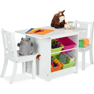 Relaxdays Kindersitzgruppe mit Stauraum 3-teilig grün/pink/weiß