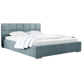 Carlo 200 x 200 cm - Polsterbett mit Bettkasten und Holzrahmen - Doppelbett mit höher Kopstütze - Ohne Matraze  - Blau
