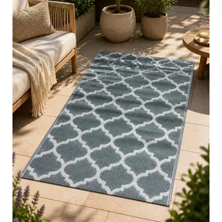Moderner Outdoor-Teppich im Gittermuster Garten-Teppich Dekoteppich ca.90 x 150cm Blau/Weiß - One-Size