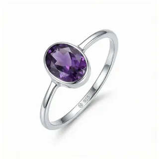 mantraroma Silberring SAMA oval aus 925 Silber mit Amethyst facettiert (Ring mit Schmuckbeutel), Damenring aus 925er Silber lila 48
