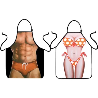 VIPbuy 2 Stücke Kochschürze Küchenschürze Grillschürze 1 Paar sexy lustige Schürze fraulich männlich Erwachsene aufregende lustige Schürze für Ehepaar Liebespaar waschbar - M