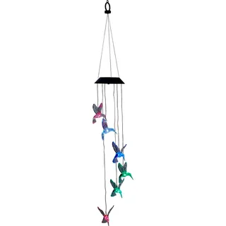LED Solar Windspiel Kolibri RGB Farbdurchlauf für Außen mit Dämmerungssensor 8 Stunden Akkulaufzeit - Weiß
