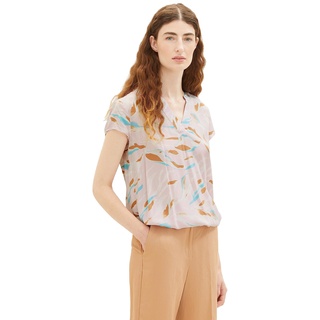 TOM TAILOR Damen Kurzarm-Bluse mit Muster , lilac abstract leaf design, 40