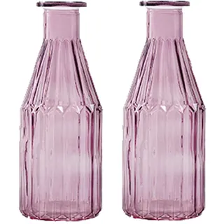 Glasflasche Shoot, Glas Vase (2er Set) - kleine Vasen, Tischdekoration, Glasvase, Blumenvase, Flaschenvase, Landhaus (Lila)