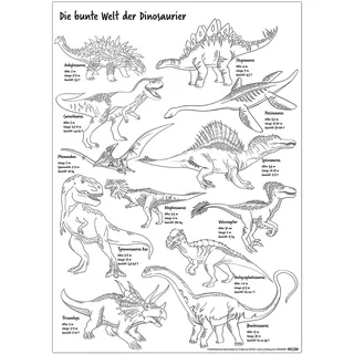 Close Up Dinosaurier Poster zum Ausmalen mit Dinosaurier Namen A3 (29,7 cm x 42,0 cm) | Kinderzimmer Klassenzimmer Premium Plakat