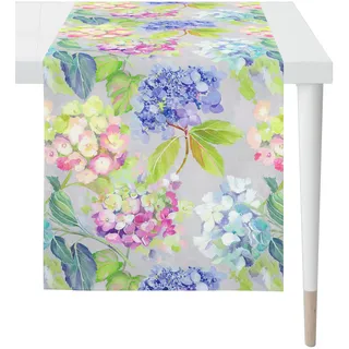 APELT Tischläufer "3108", grau, mauve, grün, B:48cm H:0,5mm L:140cm, Obermaterial: 100% Baumwolle, Tischdecken, trendige Blumen im Aquarellstil designt