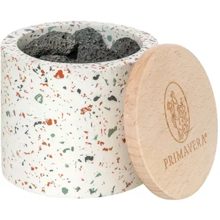 PRIMAVERA Aroma Duftstein Lava – Natur-Duftträger aus Lavastein im Terrazzo-Gefäß mit Holzdeckel – Für ätherische Öle & Duftmischungen – Raumduft, Diffusor – Aromatherapie